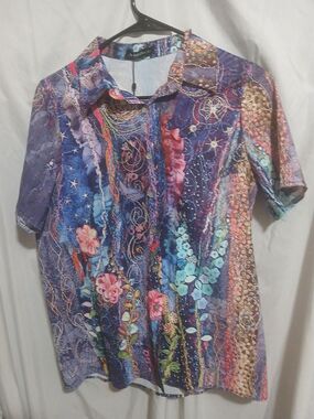 Just Fashion Now Mulicolor Button Up Long Sleeve Shirt Blouse Adult Women's XL